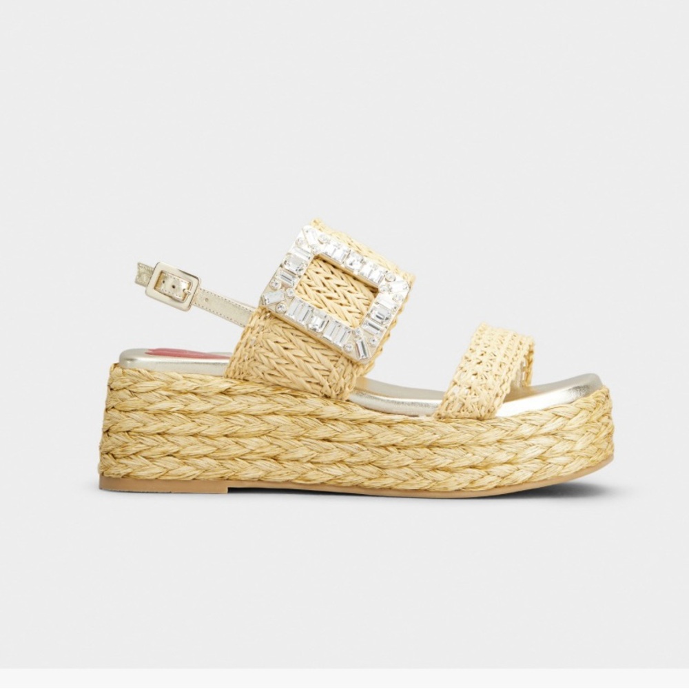 ISO Roger Vivier Raffia Crystal buckle platform Sandals